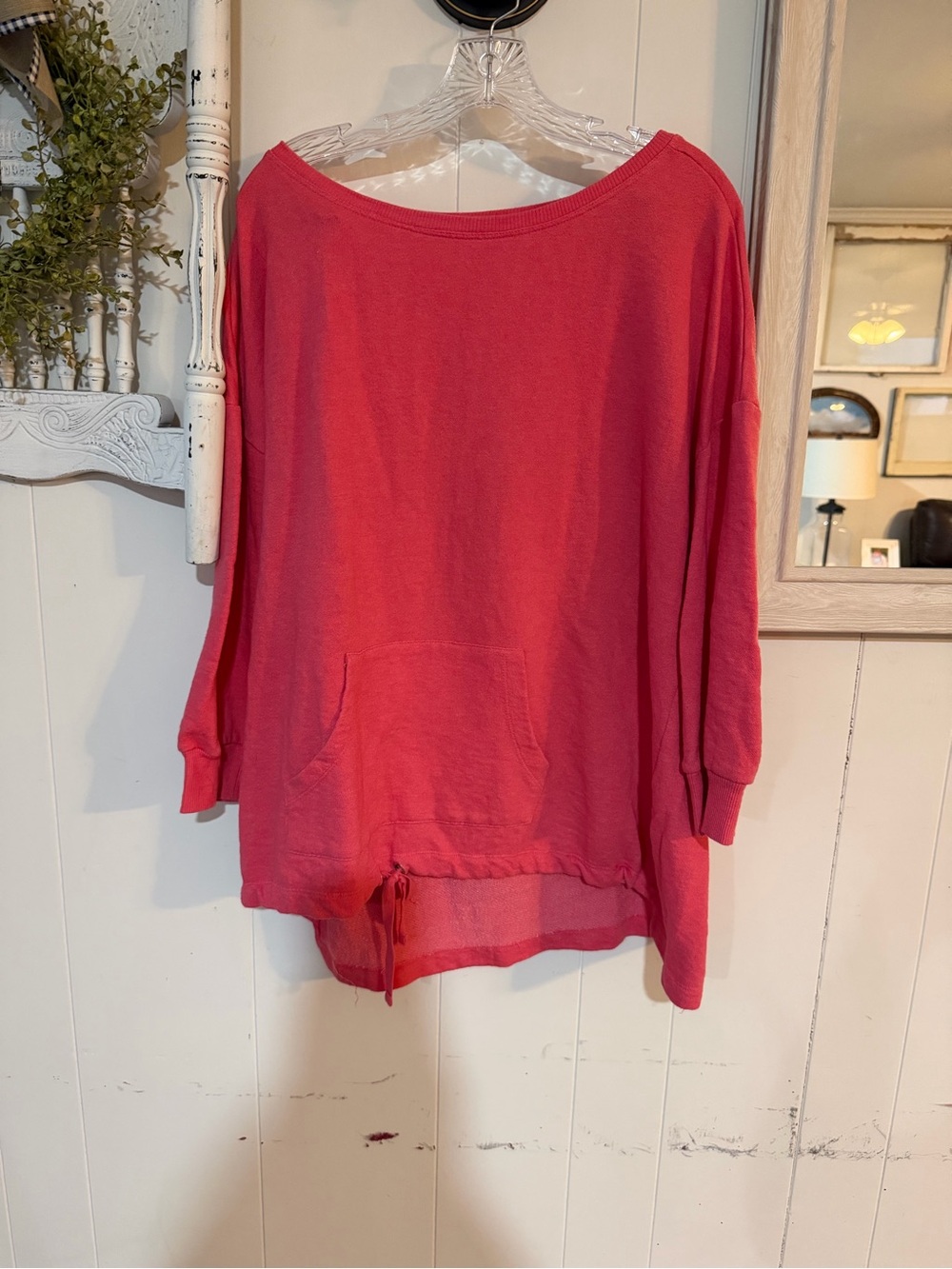 Relaxed Scoop-Neck Pullover Tunic in Coral Pink